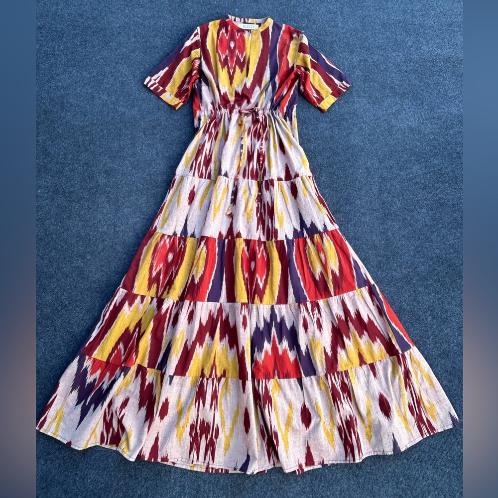 KLEED 100% Ikat Cotton Bikaner Maxi Dress M/L
